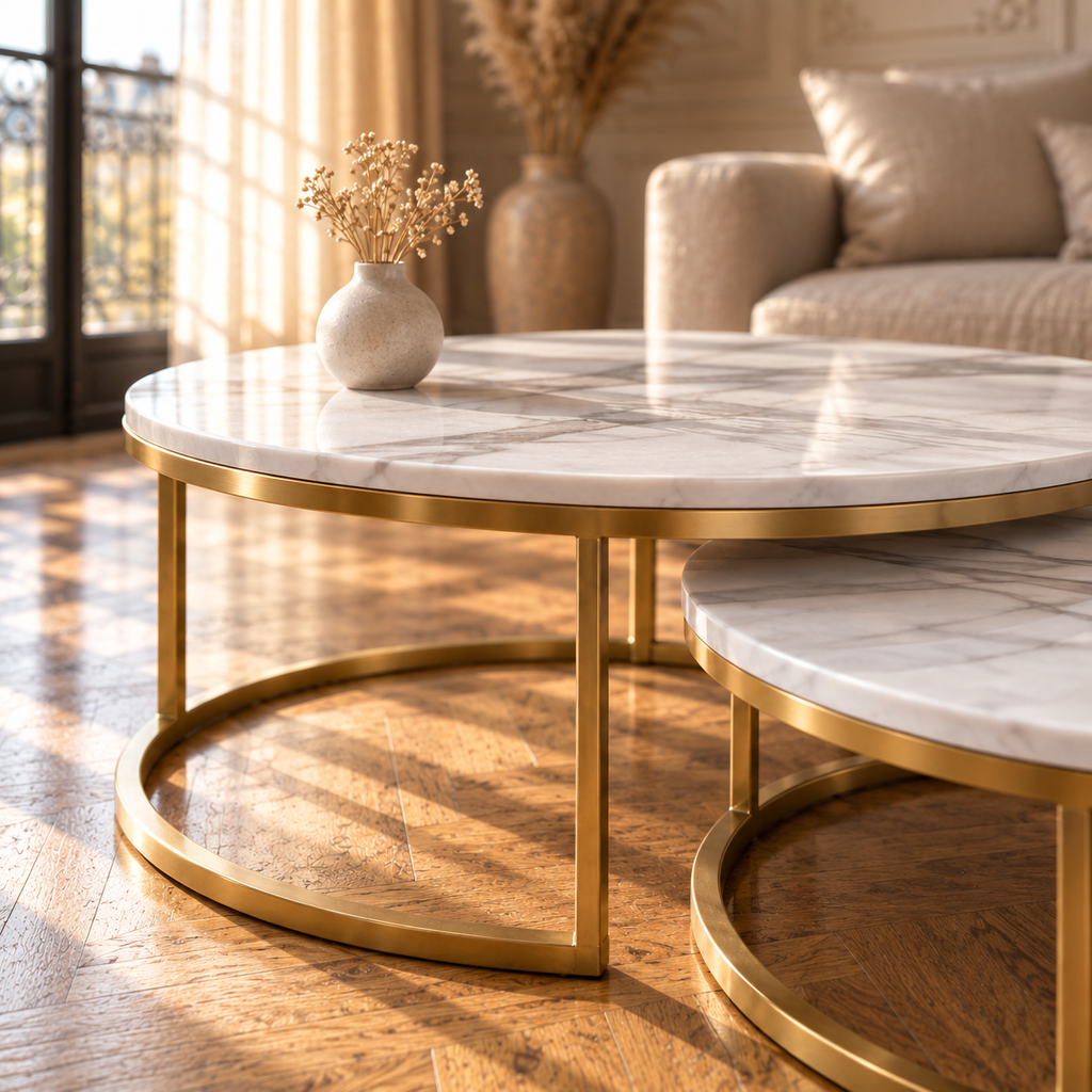 Table basse gigogne ronde effet marbre