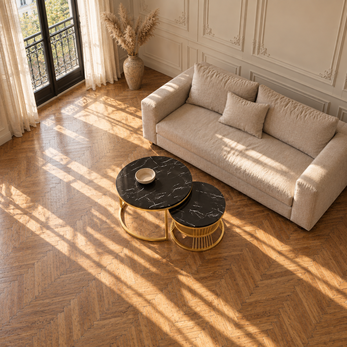Table basse gigogne ronde effet marbre noir