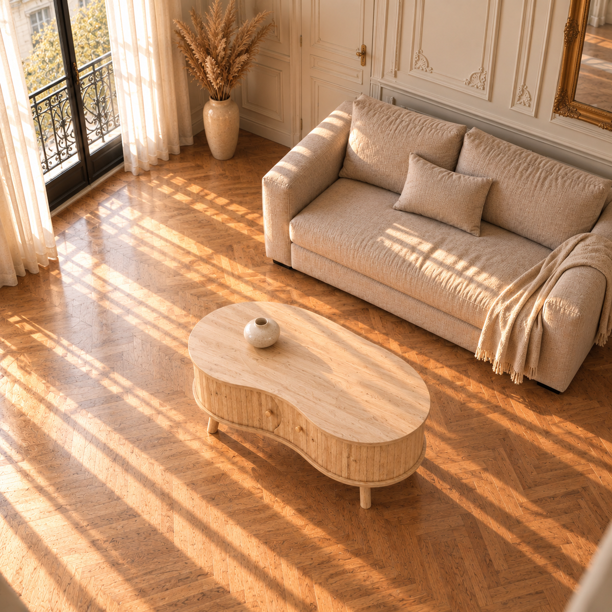 Table basse bois forme organique