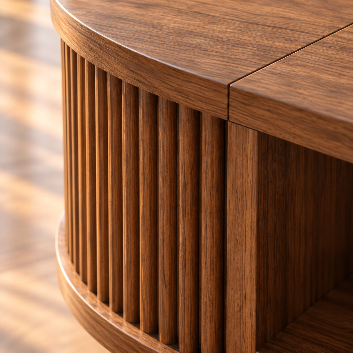 Table basse bois ovale finition noyer