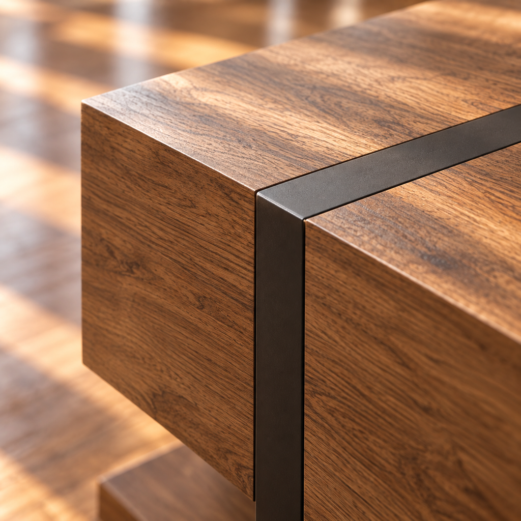 Table basse bois carrée - design géométrique