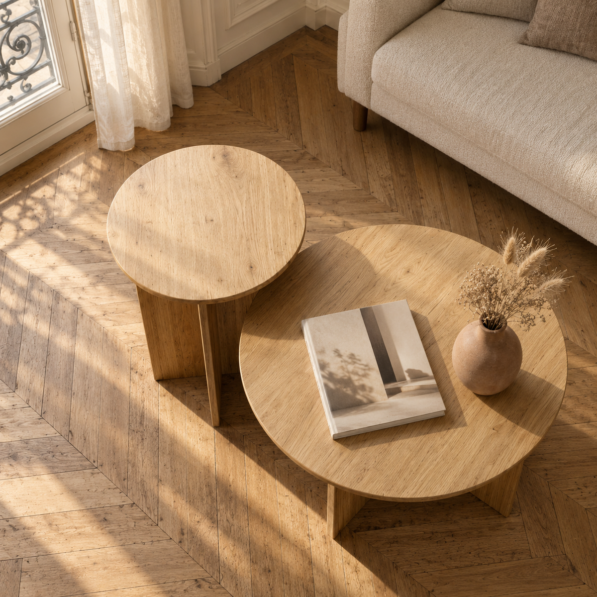 Table basse gigogne bois ronde