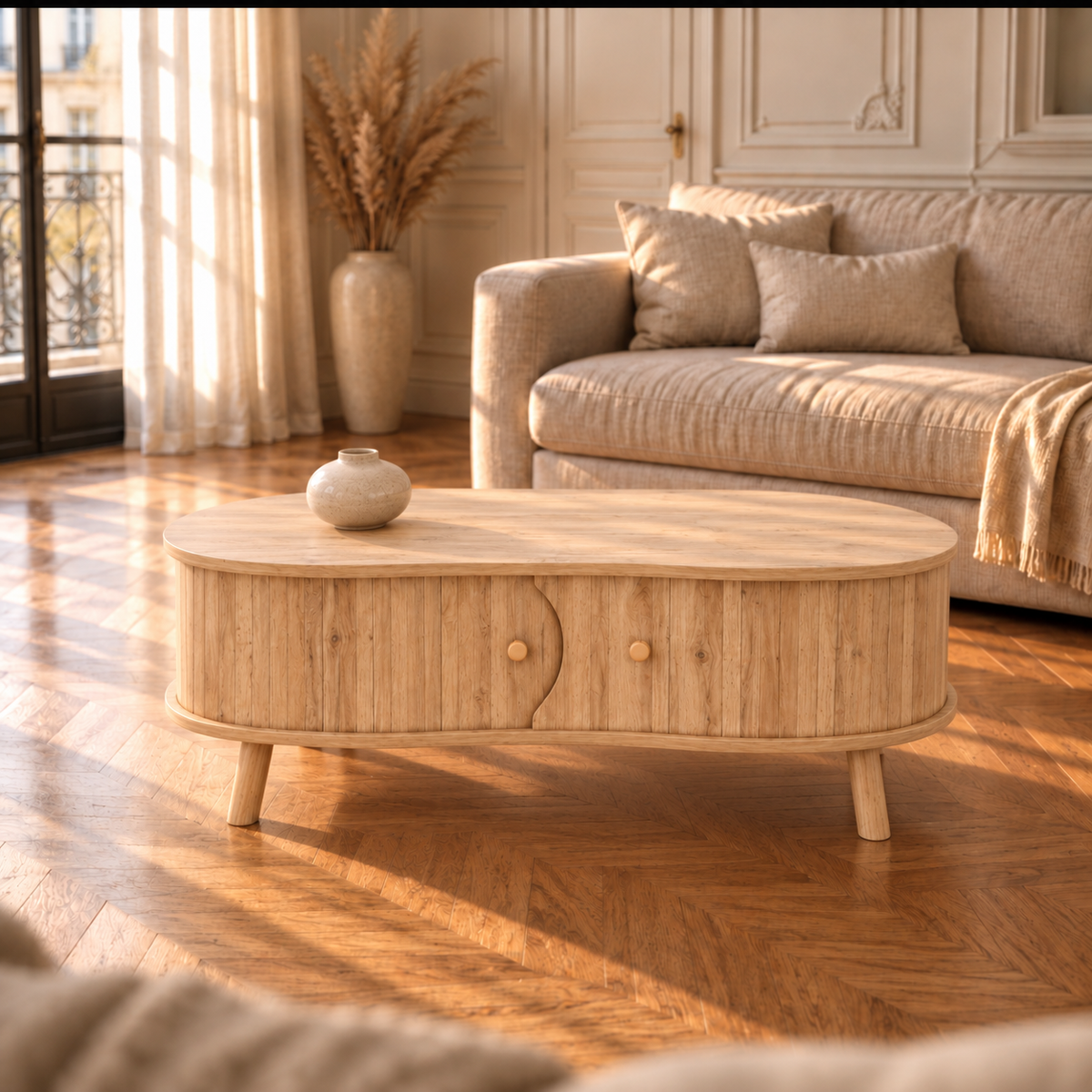 Table basse bois forme organique