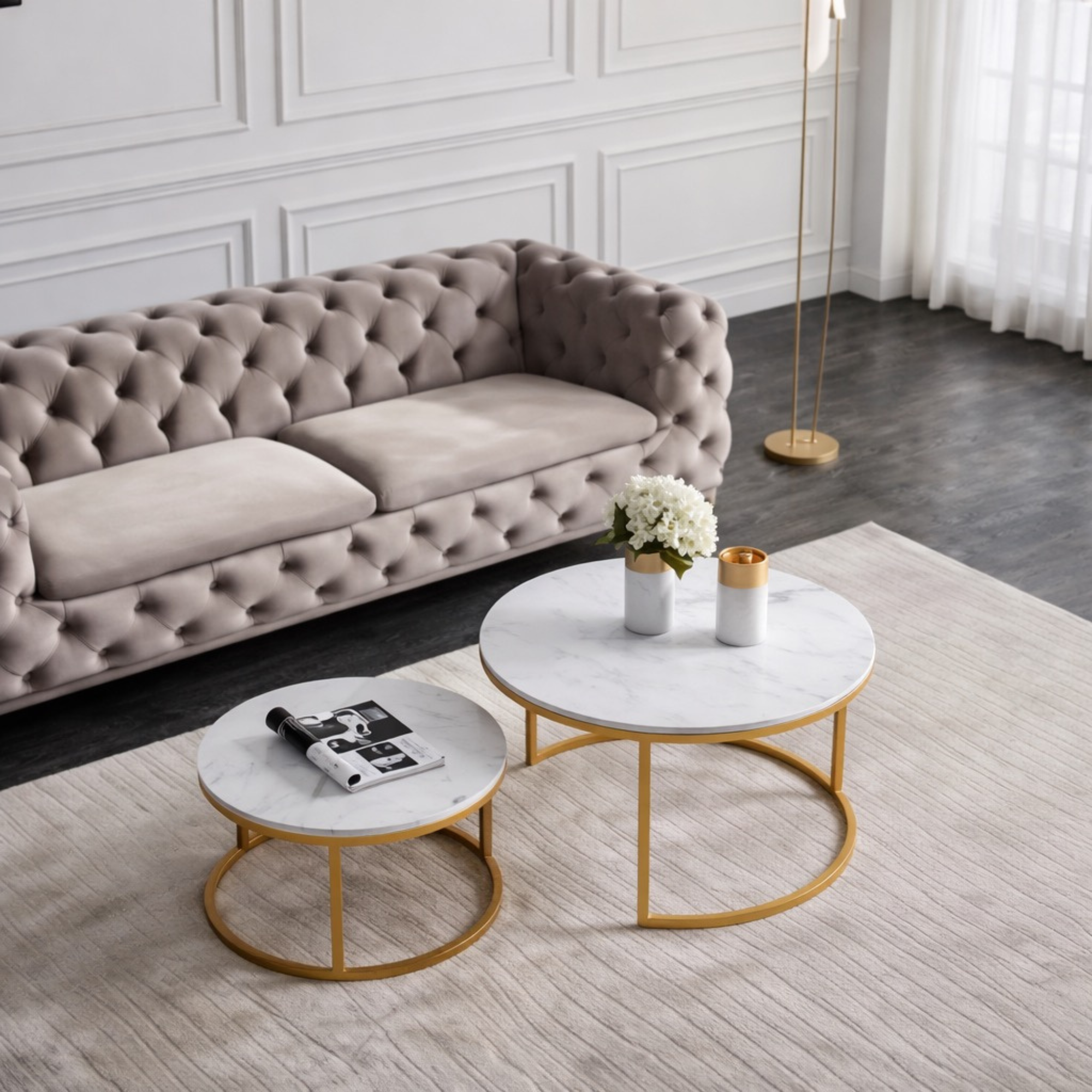 Table basse gigogne ronde effet marbre – Design moderne