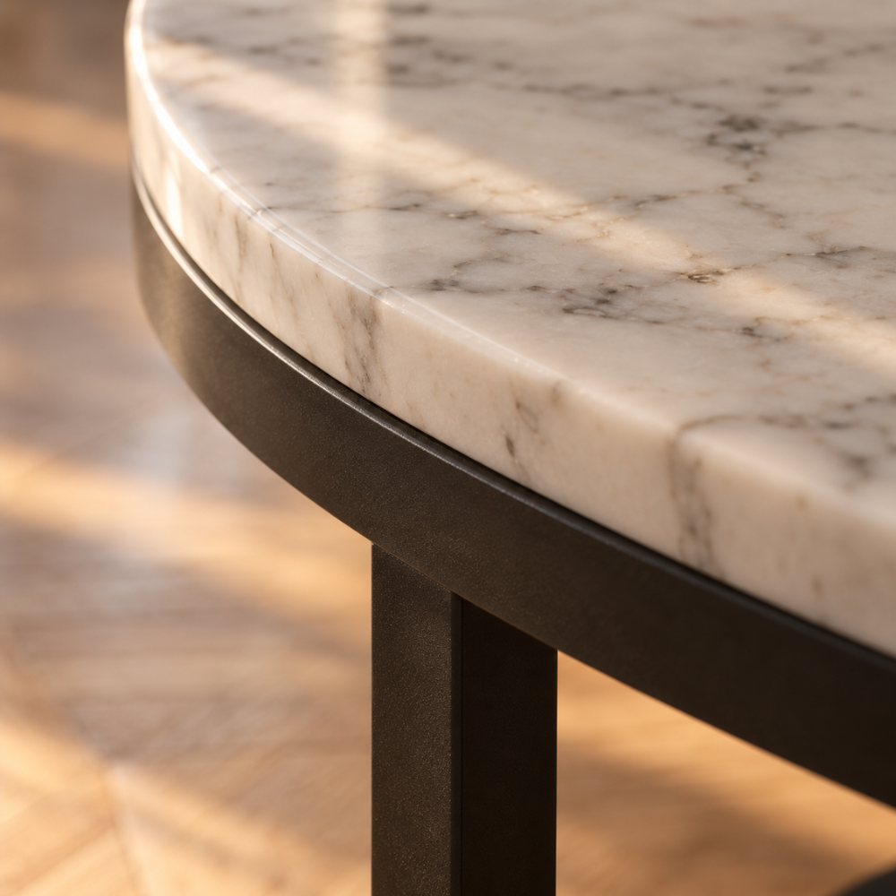 Table basse gigogne ronde effet marbre métal noir