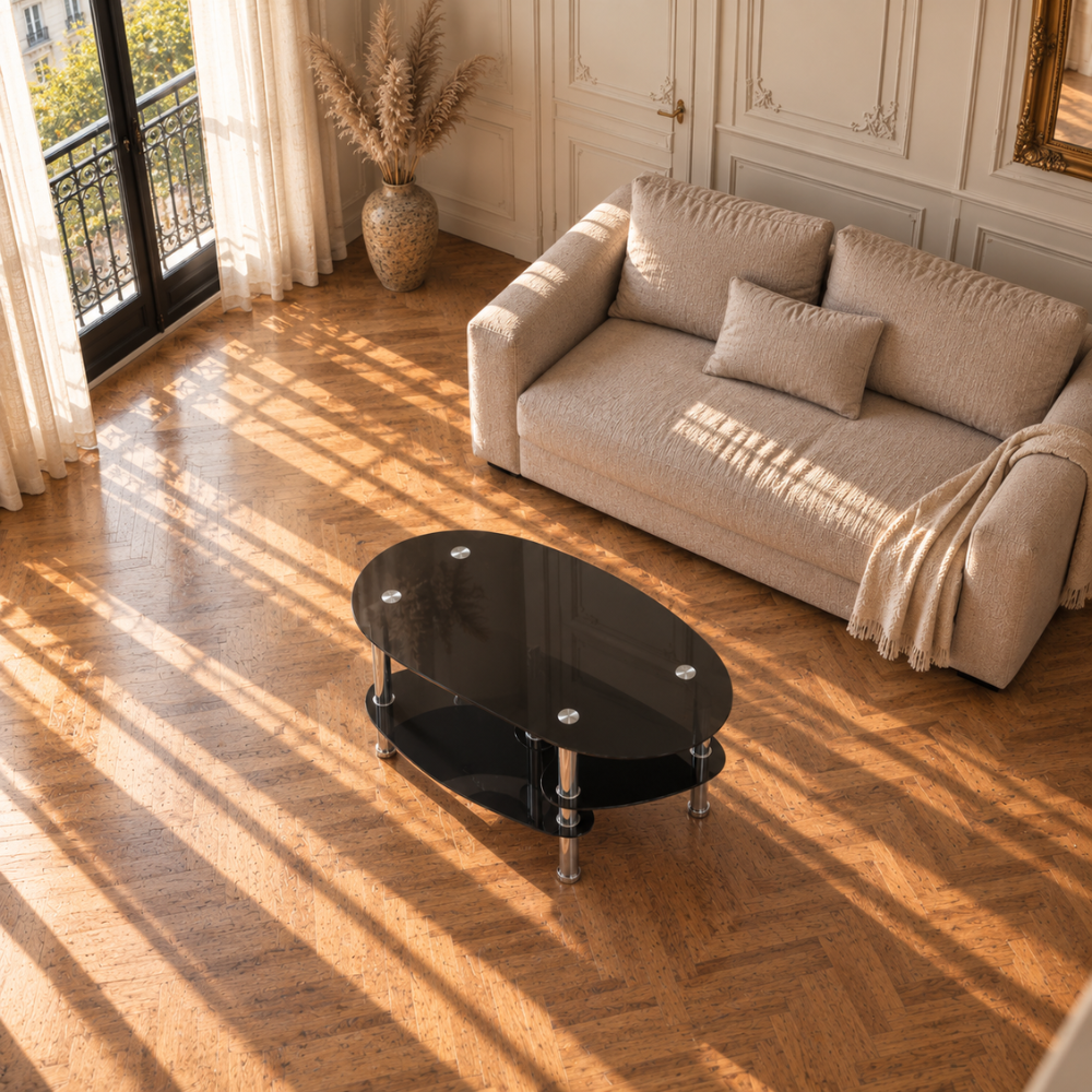 Table basse en verre ovale noir