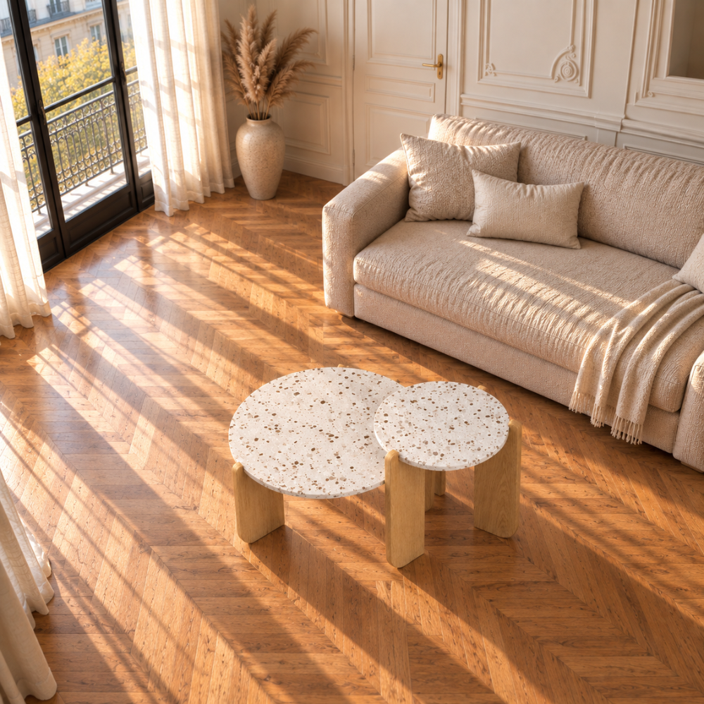Table basse gigogne ronde effet terrazzo