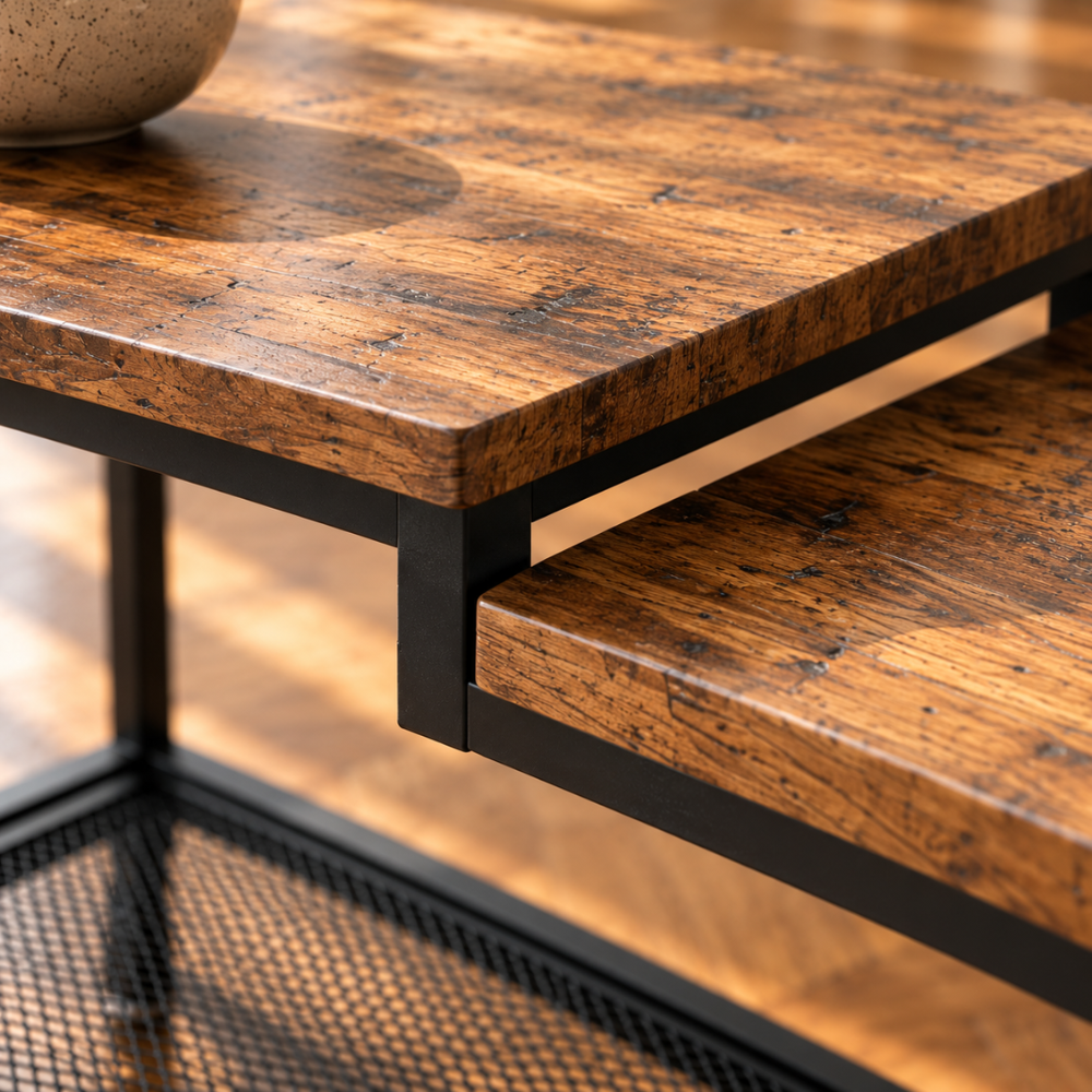 Table basse bois rectangulaire industrielle