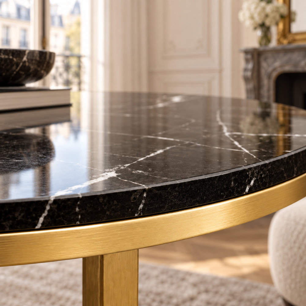 Table basse gigogne ronde effet marbre noir