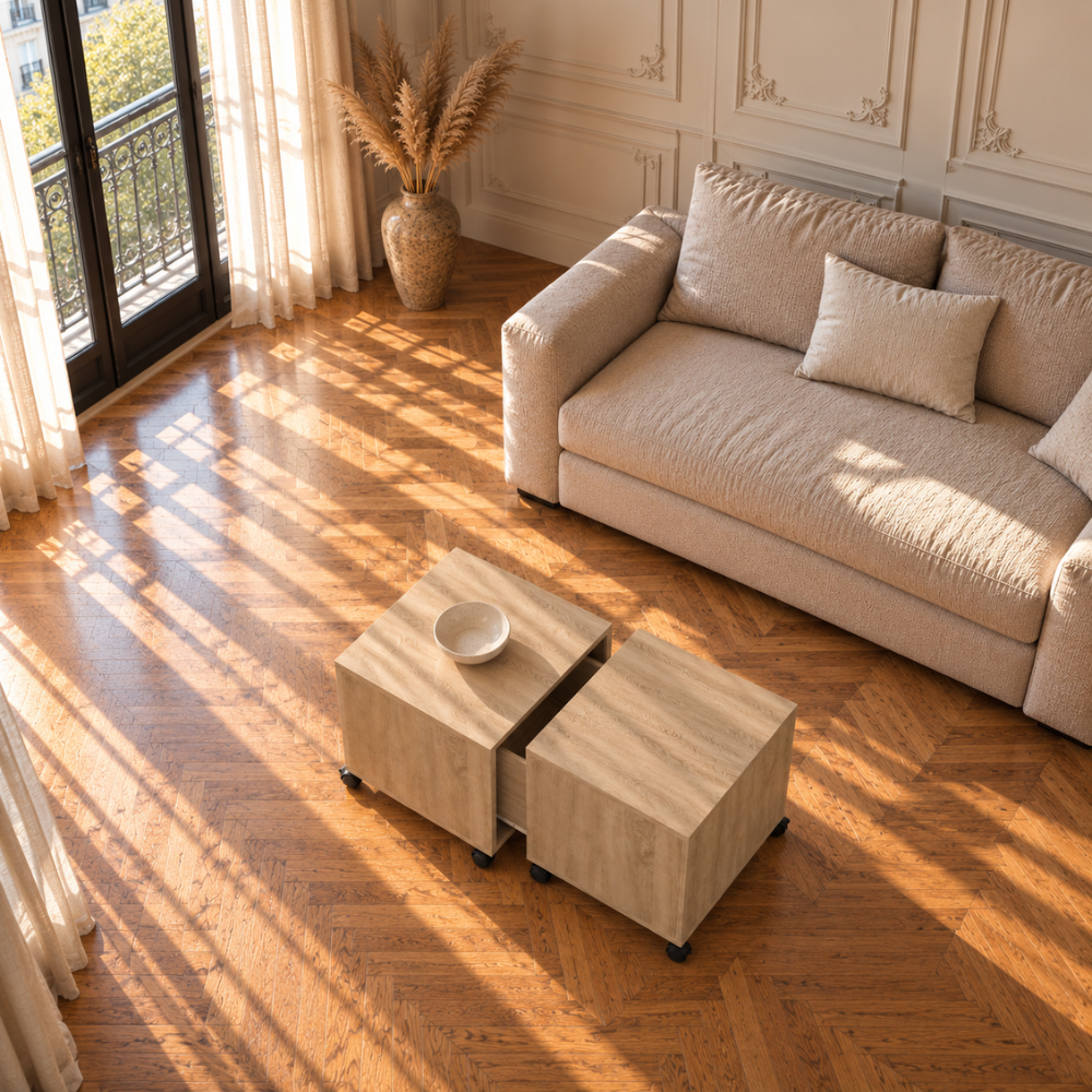 Table basse bois carrée chêne Sonoma