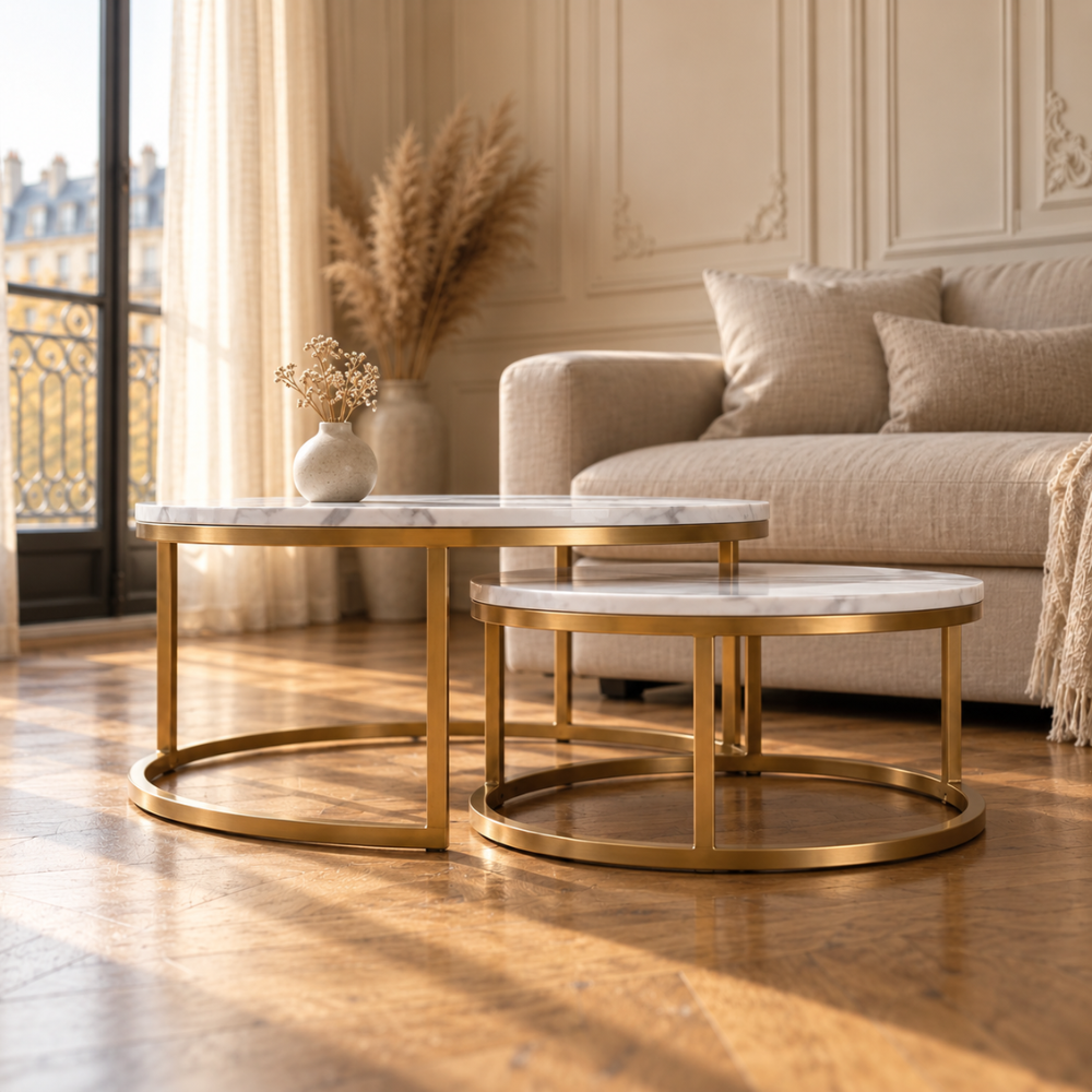 Table basse gigogne ronde effet marbre