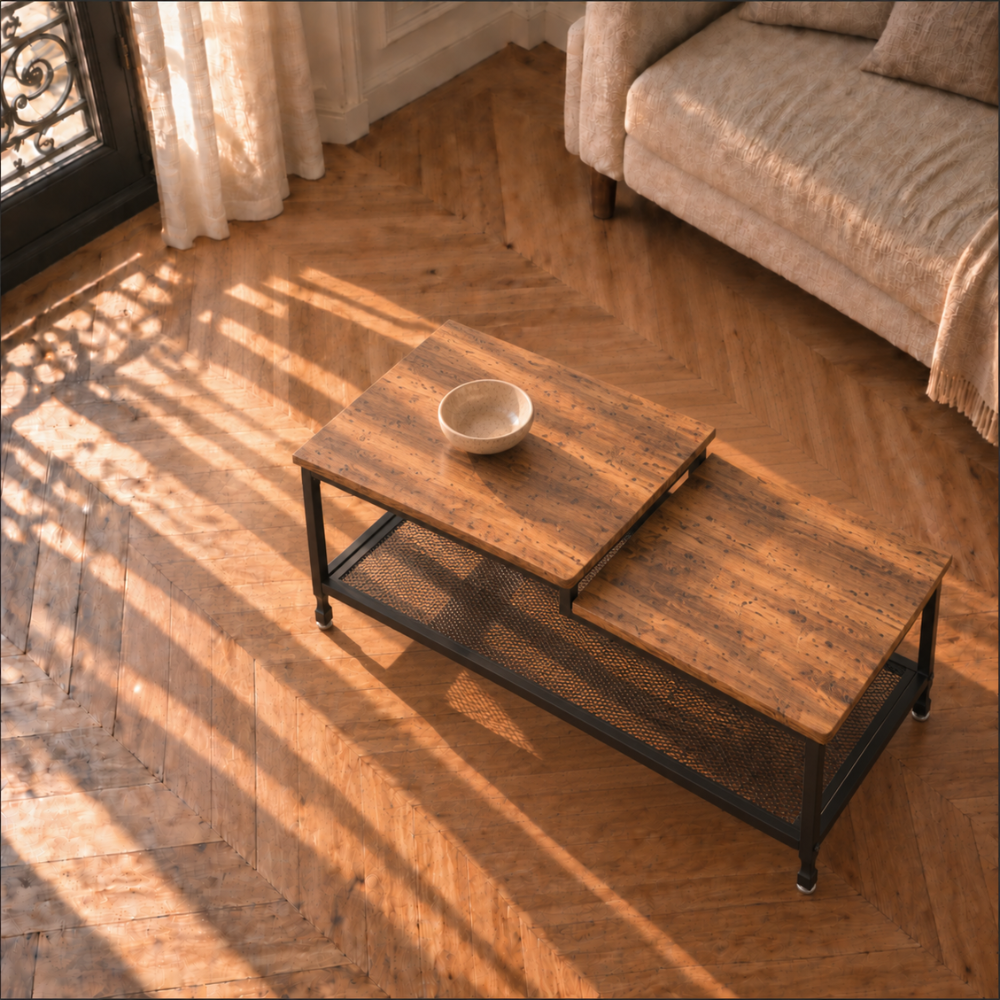 Table basse bois rectangulaire industrielle
