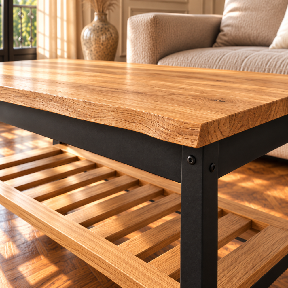 Table basse en bois de pin massif noir avec rangement