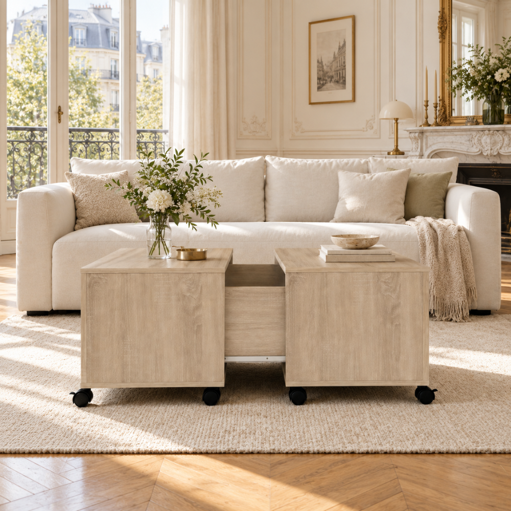 Table basse bois carrée chêne Sonoma