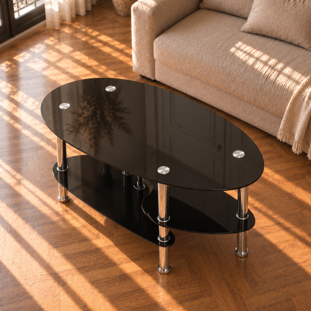 Table basse en verre ovale noir