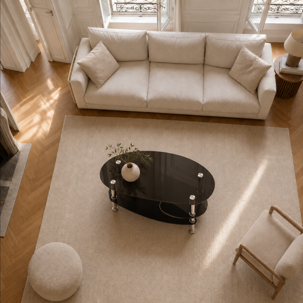 Table basse en verre ovale noir