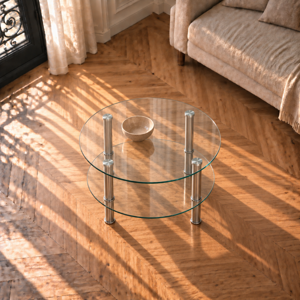 Table basse en verre ronde