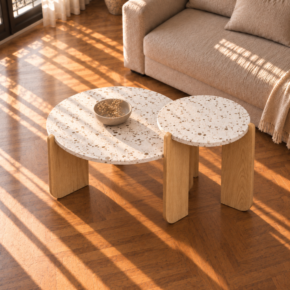Table basse gigogne ronde effet terrazzo