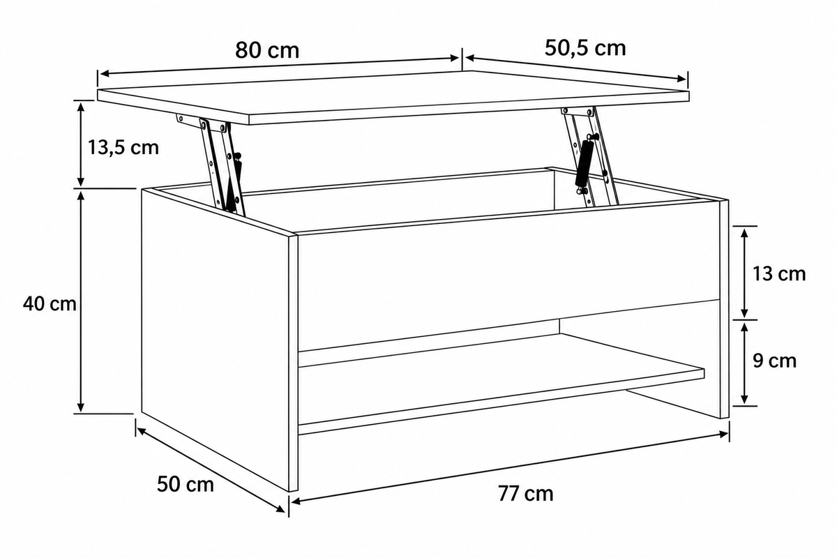 Dimensions de Table Basse Relevable Blanche Compacte avec Rangement Caché